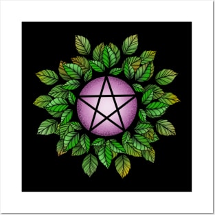 Leafy Pink Pentagram T-Shirt Posters and Art